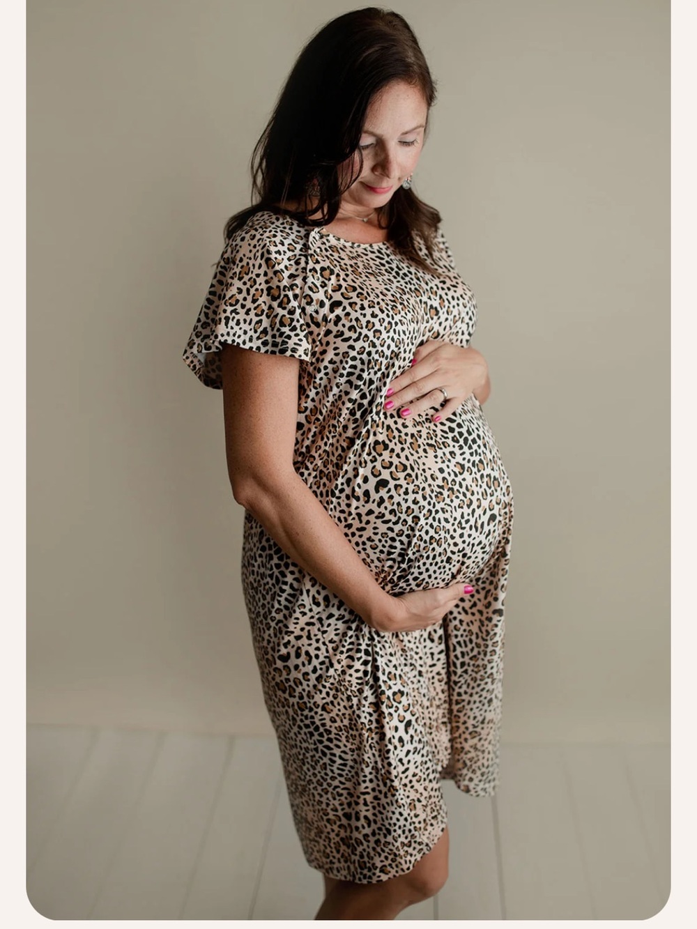 Three Little Tots Leopard Print Maternity Labor Delivery Nursing Gown Sz 2 M/L
